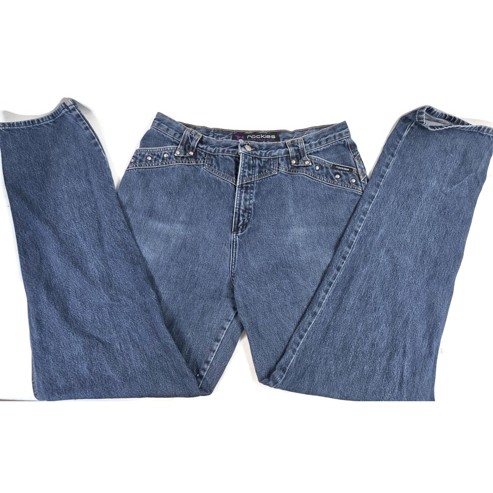 Rockies Jeans Womens XL Blue Slim Long Rise Western‎ Star Studded Bootcut